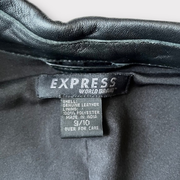 90s Express Leather Moto Fitted Shirt Light Jacket Button Front Black M - Picture 4 of 9